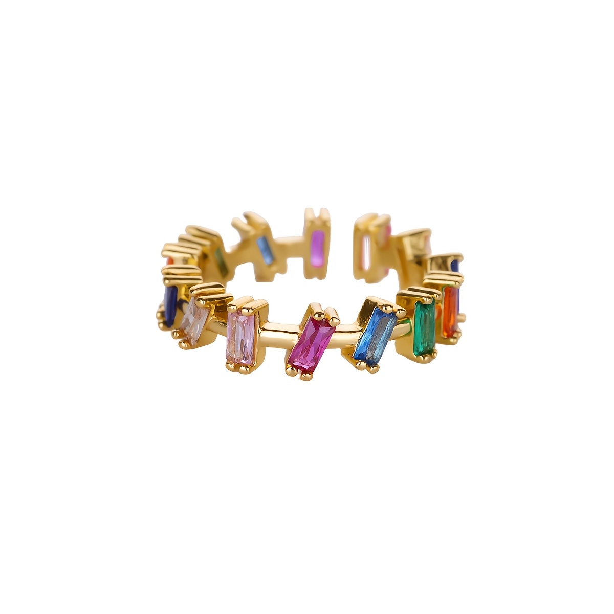 Open Ring with Inlaid Colored Synthetic Zirconia, Bohemian Style